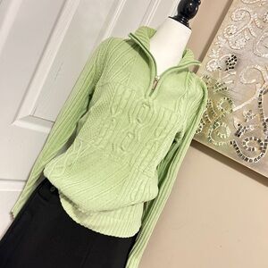 Liz & Co Light Green Cable Knit Sweater